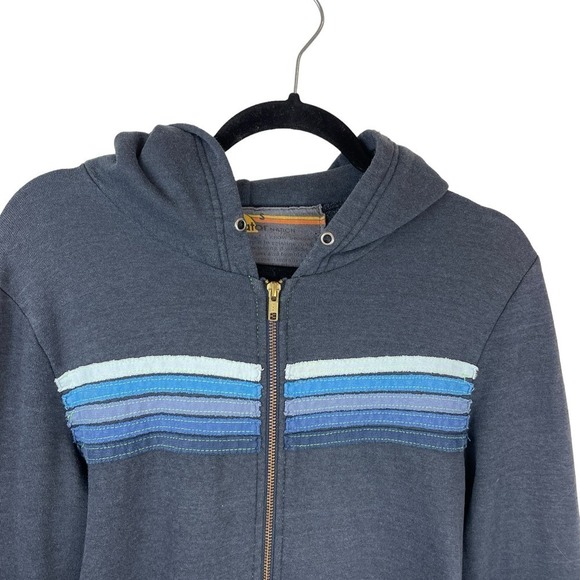 Avi­a­tor Na­tion 5-Stripe Full Zip Hood­ie Sweatshirt Charcoal Blue Size S - Picture 10 of 12